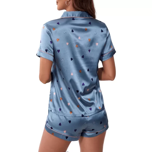 WDIRARA Women's Sleepwear 2 Piece Satin Floral Print Short Sleeve Shirt and Shorts Silk Pajama Set