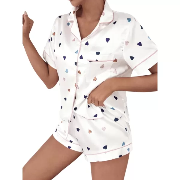 WDIRARA Women's Sleepwear 2 Piece Satin Floral Print Short Sleeve Shirt and Shorts Silk Pajama Set
