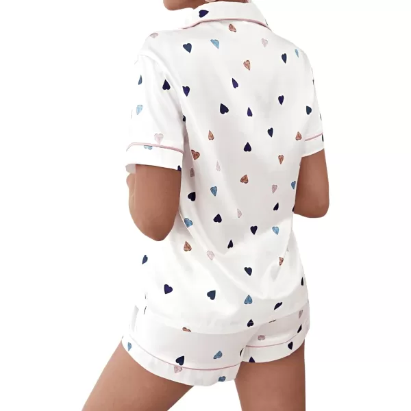 WDIRARA Women's Sleepwear 2 Piece Satin Floral Print Short Sleeve Shirt and Shorts Silk Pajama Set