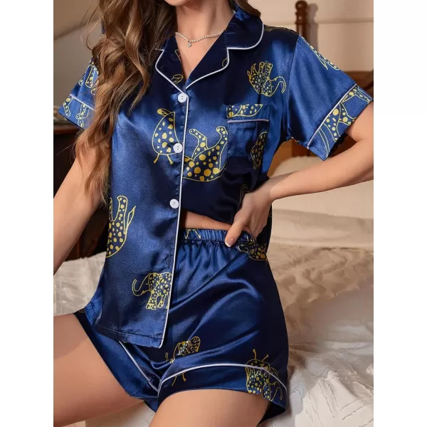 WDIRARA Women's Sleepwear 2 Piece Satin Floral Print Short Sleeve Shirt and Shorts Silk Pajama Set