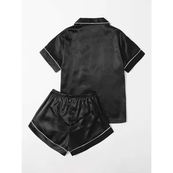 WDIRARA Women's Sleepwear 2 Piece Satin Floral Print Short Sleeve Shirt and Shorts Silk Pajama Set