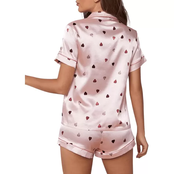 WDIRARA Women's Sleepwear 2 Piece Satin Floral Print Short Sleeve Shirt and Shorts Silk Pajama Set