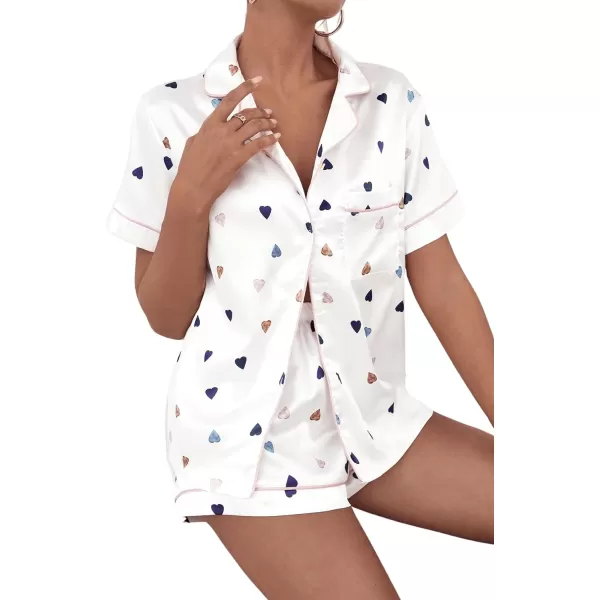 WDIRARA Women's Sleepwear 2 Piece Satin Floral Print Short Sleeve Shirt and Shorts Silk Pajama Set