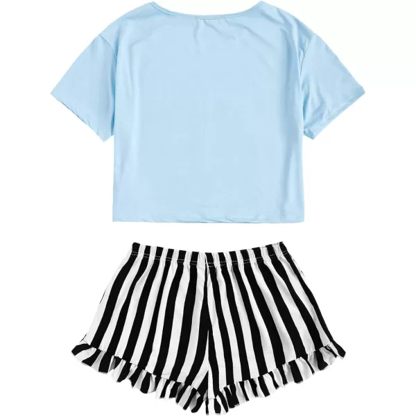 WDIRARA Women's Sleepwear Closed Eyes Print Tee and Shorts Cute Pajama Set