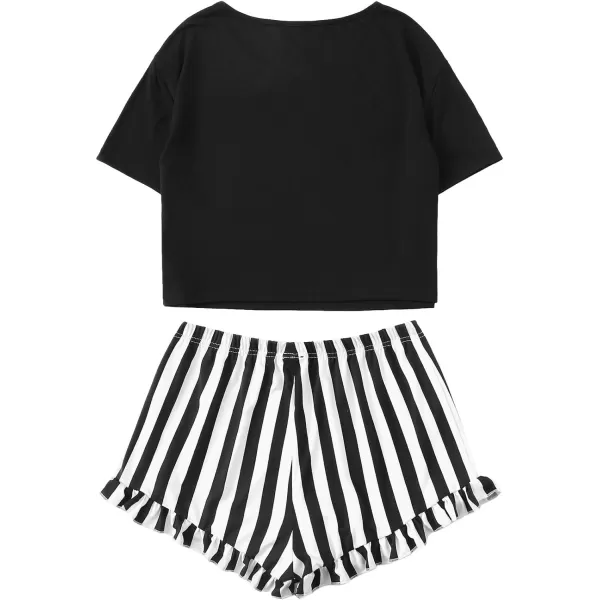 WDIRARA Women's Sleepwear Closed Eyes Print Tee and Shorts Cute Pajama Set