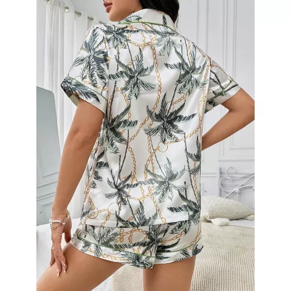 WDIRARA Women's Sleepwear Cow Print Satin Short Sleeve Shirt and Shorts Pajama Set