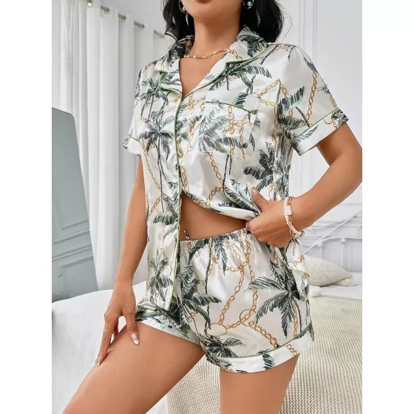 WDIRARA Women's Sleepwear Cow Print Satin Short Sleeve Shirt and Shorts Pajama Set