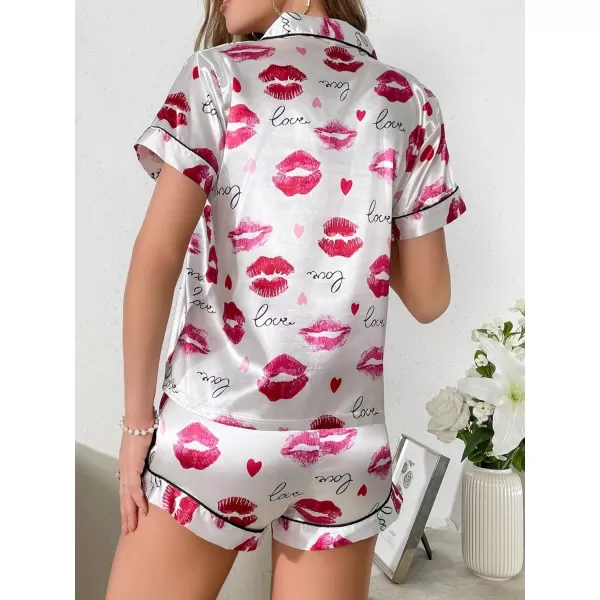 WDIRARA Women's Sleepwear Cow Print Satin Short Sleeve Shirt and Shorts Pajama Set