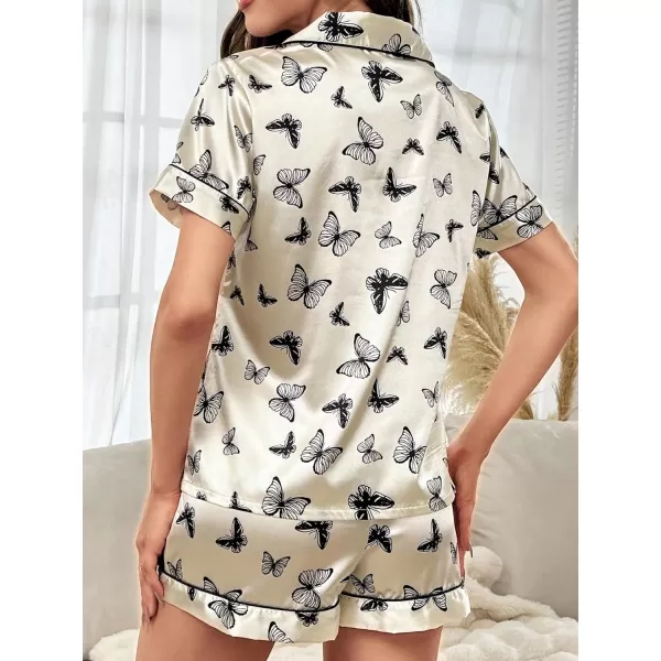 WDIRARA Women's Sleepwear Cow Print Satin Short Sleeve Shirt and Shorts Pajama Set