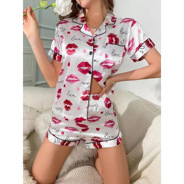 WDIRARA Women's Sleepwear Cow Print Satin Short Sleeve Shirt and Shorts Pajama Set