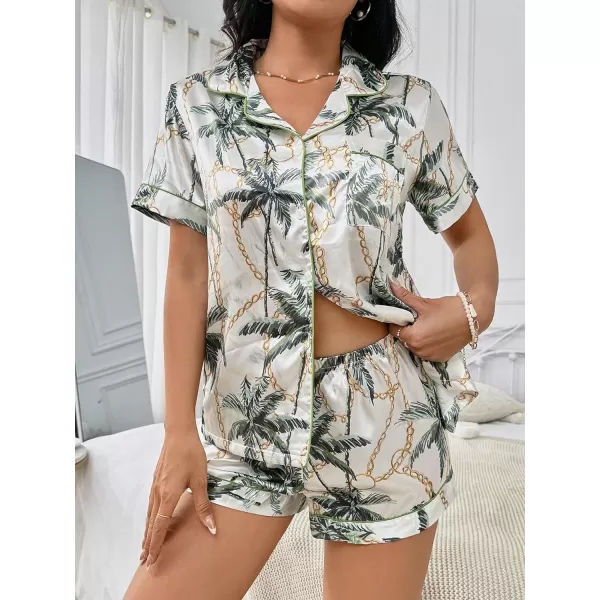 WDIRARA Women's Sleepwear Cow Print Satin Short Sleeve Shirt and Shorts Pajama Set