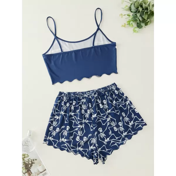 WDIRARA Women's Sleepwear Cute Print Lettuce Trim Cami and Shorts Pajama Set