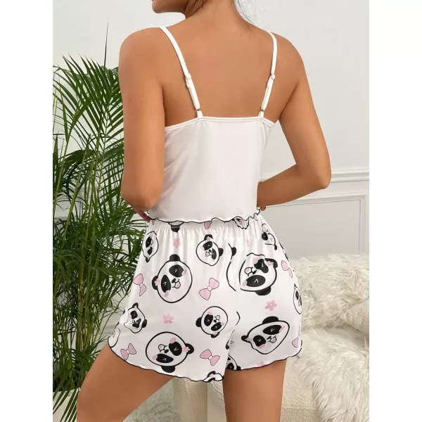 WDIRARA Women's Sleepwear Cute Print Lettuce Trim Cami and Shorts Pajama Set