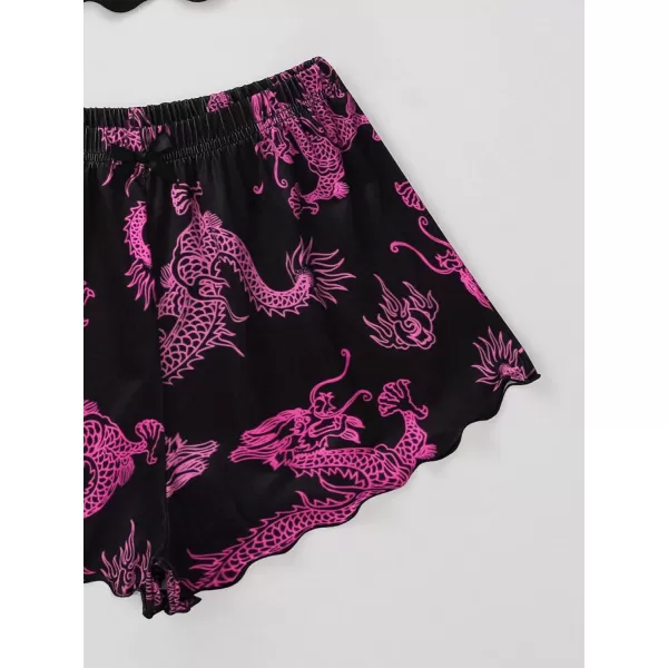 WDIRARA Women's Sleepwear Cute Print Lettuce Trim Cami and Shorts Pajama Set