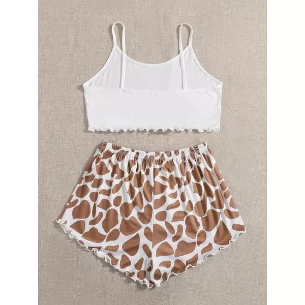 WDIRARA Women's Sleepwear Cute Print Lettuce Trim Cami and Shorts Pajama Set