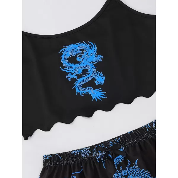 WDIRARA Women's Sleepwear Cute Print Lettuce Trim Cami and Shorts Pajama Set