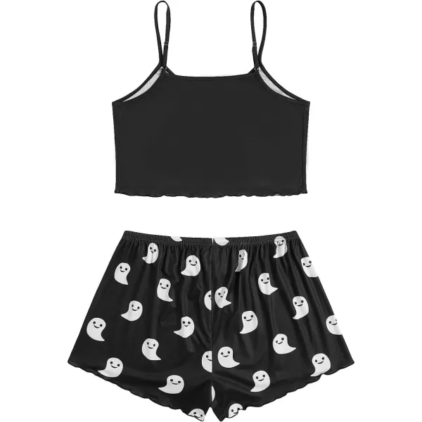 WDIRARA Women's Sleepwear Cute Print Lettuce Trim Cami and Shorts Pajama Set