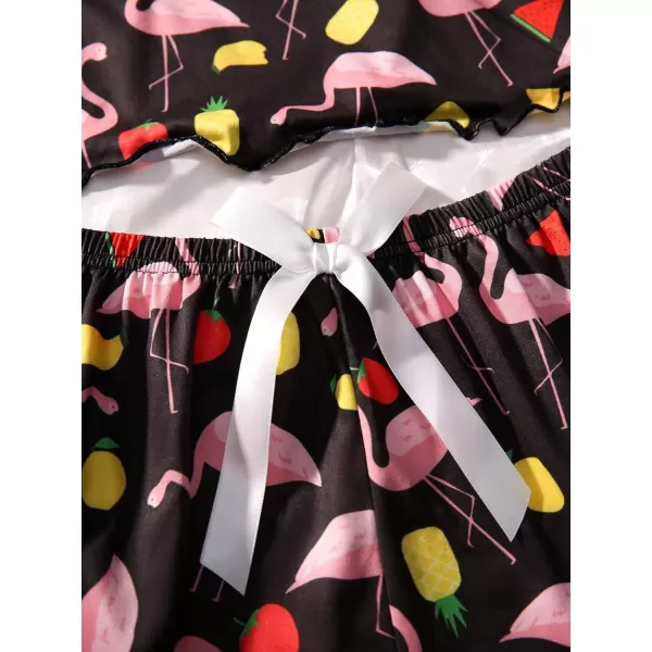 WDIRARA Women's Sleepwear Cute Print Lettuce Trim Cami and Shorts Pajama Set