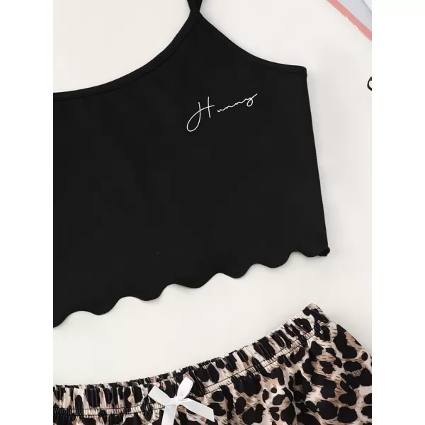 WDIRARA Women's Sleepwear Cute Print Lettuce Trim Cami and Shorts Pajama Set
