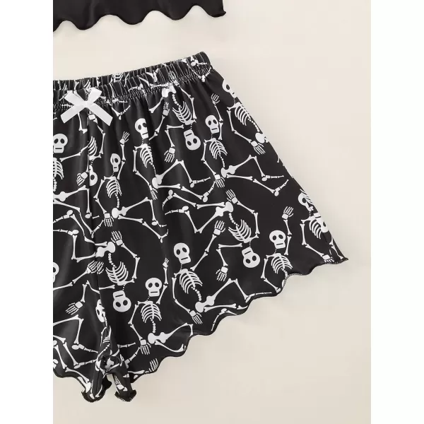 WDIRARA Women's Sleepwear Cute Print Lettuce Trim Cami and Shorts Pajama Set