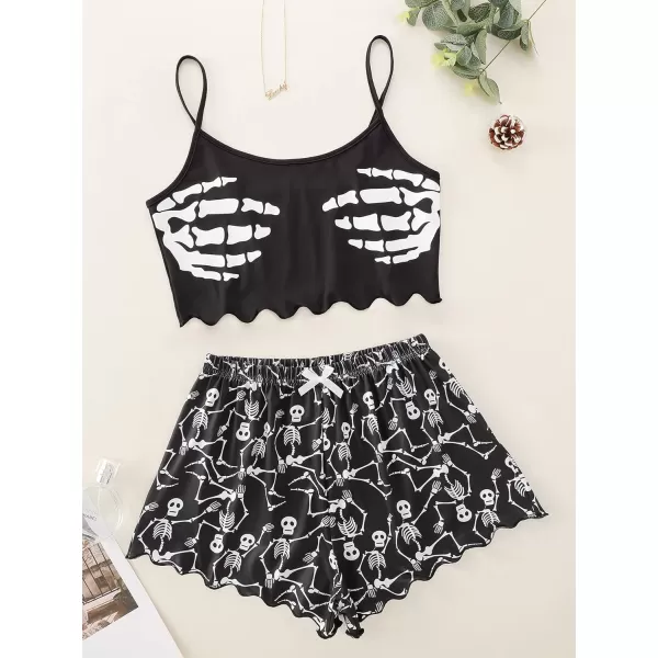 WDIRARA Women's Sleepwear Cute Print Lettuce Trim Cami and Shorts Pajama Set