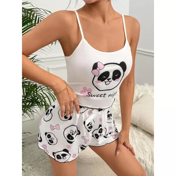 WDIRARA Women's Sleepwear Cute Print Lettuce Trim Cami and Shorts Pajama Set