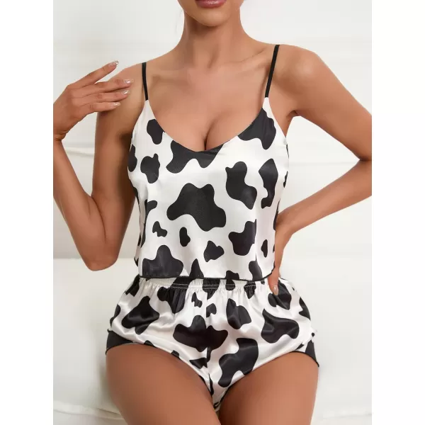 WDIRARA Women's Sleepwear Cute Print Lettuce Trim Cami and Shorts Pajama Set