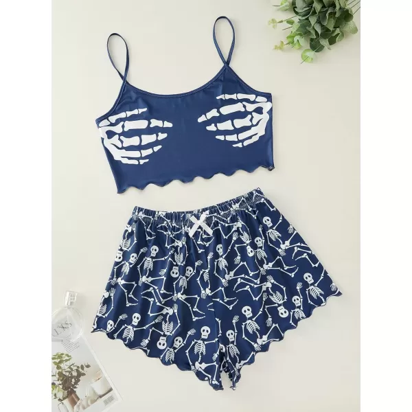 WDIRARA Women's Sleepwear Cute Print Lettuce Trim Cami and Shorts Pajama Set