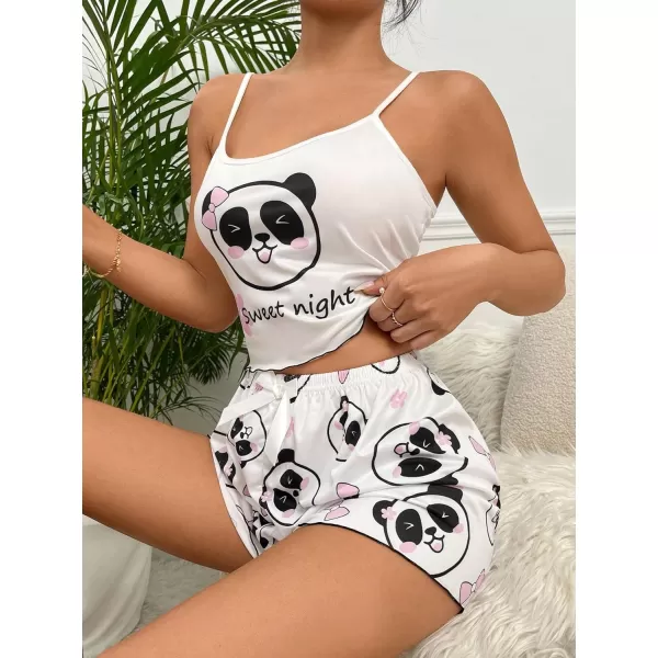 WDIRARA Women's Sleepwear Cute Print Lettuce Trim Cami and Shorts Pajama Set