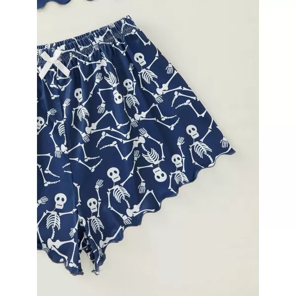 WDIRARA Women's Sleepwear Cute Print Lettuce Trim Cami and Shorts Pajama Set