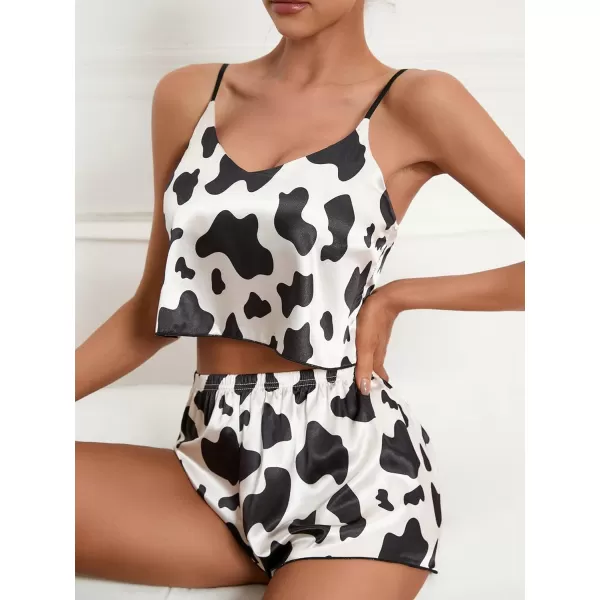 WDIRARA Women's Sleepwear Cute Print Lettuce Trim Cami and Shorts Pajama Set