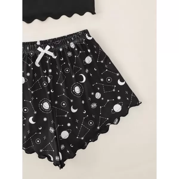WDIRARA Women's Sleepwear Cute Print Lettuce Trim Cami and Shorts Pajama Set