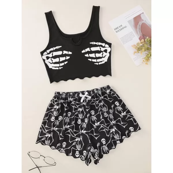 WDIRARA Women's Sleepwear Cute Print Lettuce Trim Cami and Shorts Pajama Set