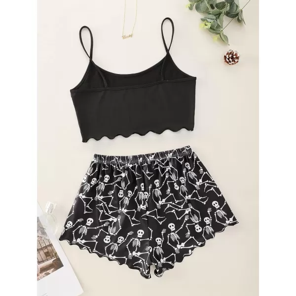 WDIRARA Women's Sleepwear Cute Print Lettuce Trim Cami and Shorts Pajama Set