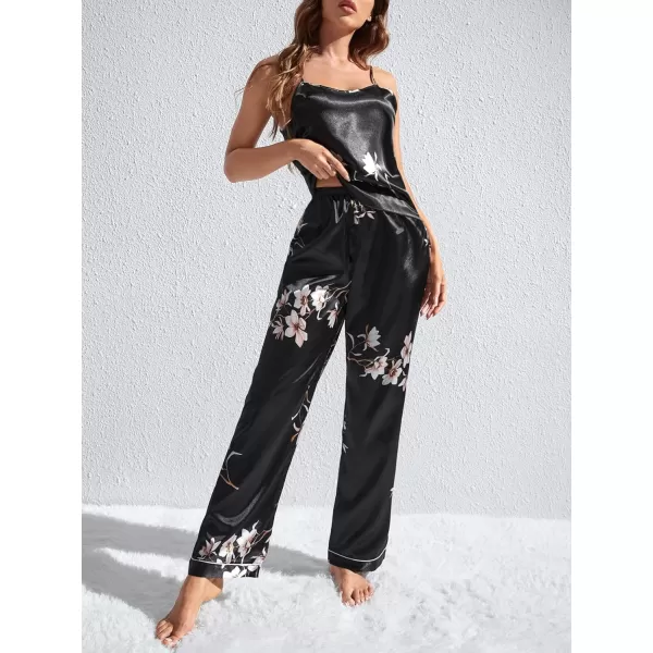 WDIRARA Women's Sleepwear Leopard Print Satin Cami Top and Pants 2 Piece Pajama Sets