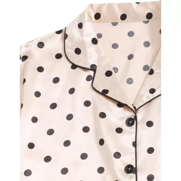 WDIRARA Women's Sleepwear Satin Short Sleeve Button Shirt and Shorts Pajama Set