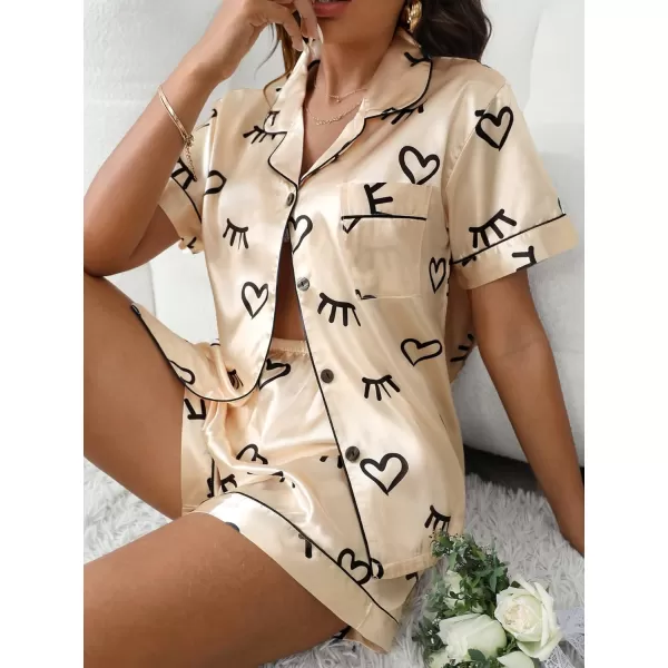 WDIRARA Women's Sleepwear Satin Short Sleeve Button Shirt and Shorts Pajama Set