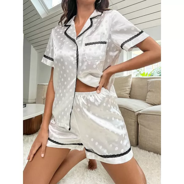 WDIRARA Women's Sleepwear Satin Short Sleeve Button Shirt and Shorts Pajama Set