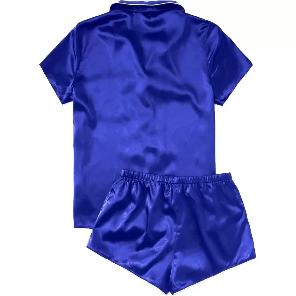 WDIRARA Women's Sleepwear Satin Short Sleeve Button Shirt and Shorts Pajama Set