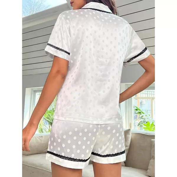 WDIRARA Women's Sleepwear Satin Short Sleeve Button Shirt and Shorts Pajama Set