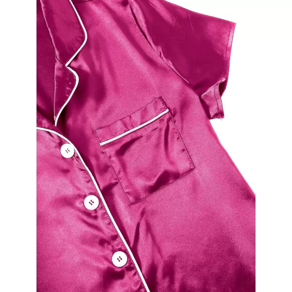 WDIRARA Women's Sleepwear Satin Short Sleeve Button Shirt and Shorts Pajama Set