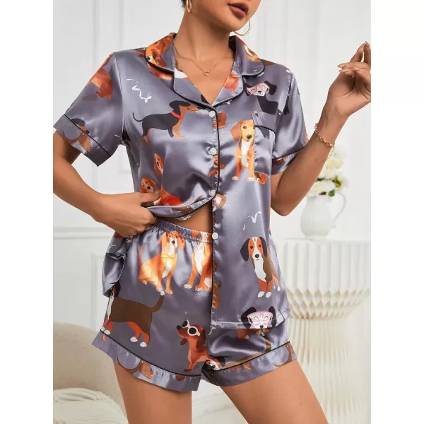 WDIRARA Women's Sleepwear Satin Short Sleeve Button Shirt and Shorts Pajama Set