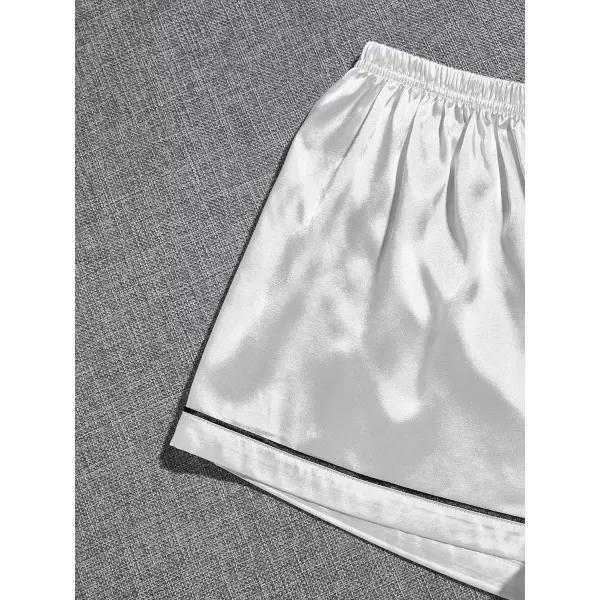 WDIRARA Women's Sleepwear Satin Short Sleeve Button Shirt and Shorts Pajama Set