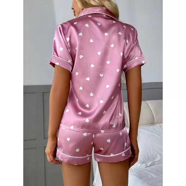 WDIRARA Women's Sleepwear Satin Short Sleeve Button Shirt and Shorts Pajama Set