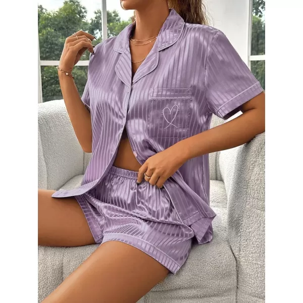 WDIRARA Women's Sleepwear Satin Short Sleeve Button Shirt and Shorts Pajama Set