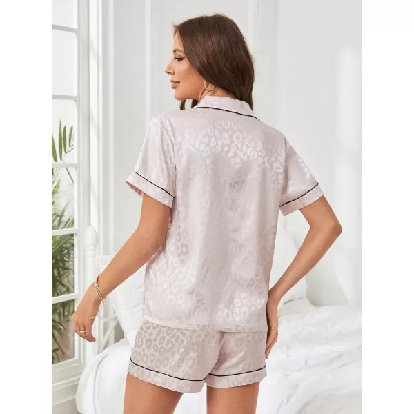 WDIRARA Women's Sleepwear Satin Short Sleeve Button Shirt and Shorts Pajama Set