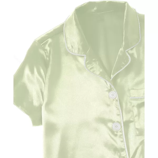 WDIRARA Women's Sleepwear Satin Short Sleeve Button Shirt and Shorts Pajama Set