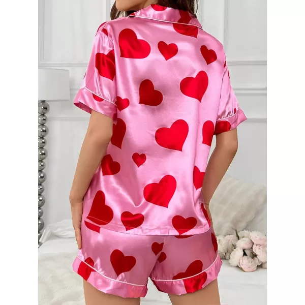 WDIRARA Women's Sleepwear Satin Short Sleeve Button Shirt and Shorts Pajama Set