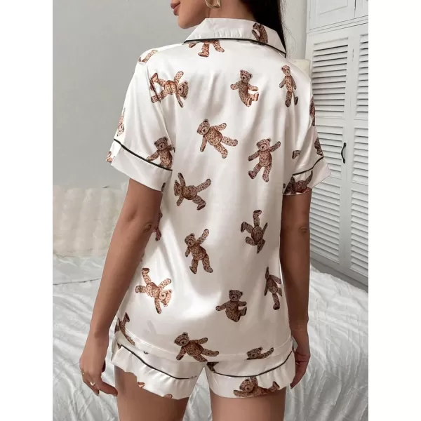 WDIRARA Women's Sleepwear Satin Short Sleeve Button Shirt and Shorts Pajama Set