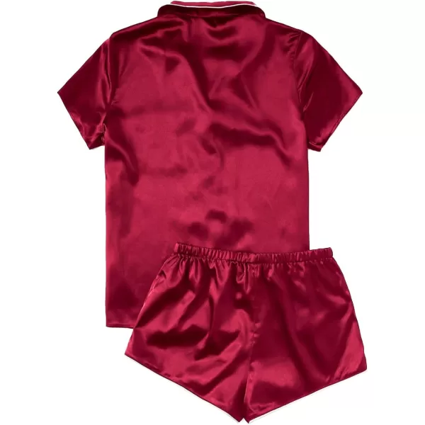 WDIRARA Women's Sleepwear Satin Short Sleeve Button Shirt and Shorts Pajama Set
